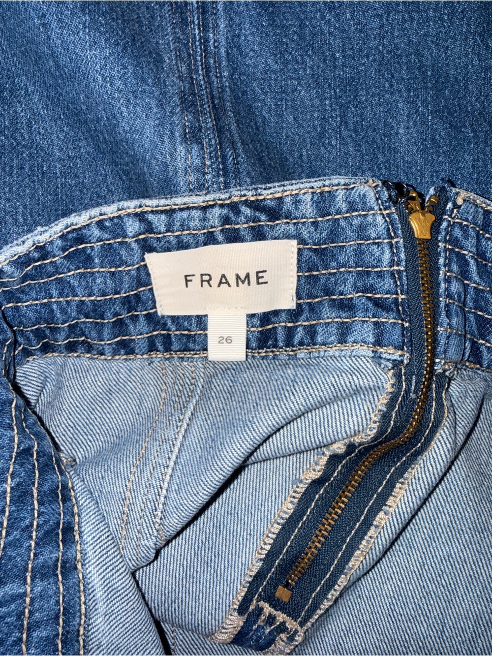 Frame Denim Mid-Length Blue Denim Pencil Skirt with Front Patch Pockets - Picture 3 of 3